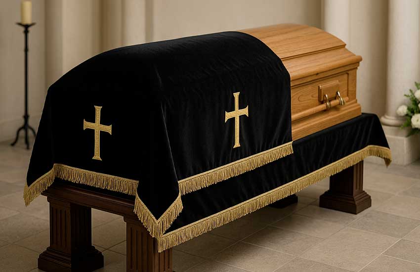 velo funerario con elementi religiosi