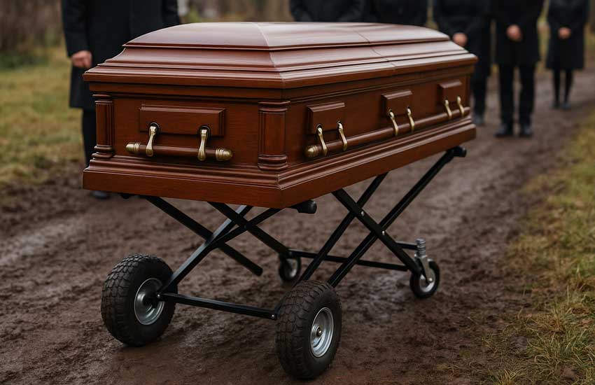 Il carrello fuoristrada è perfetto per affrontare i sentieri cimiteriali fangosi e non asfaltati.
